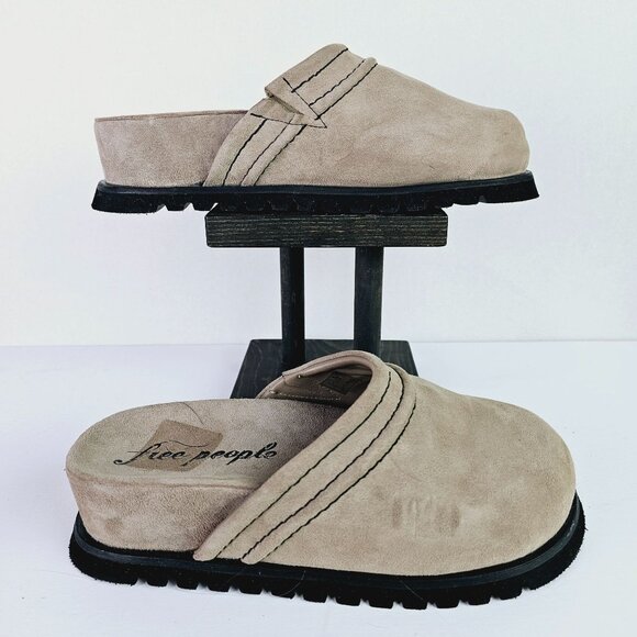 Free People Women's Milo Beige Suede Platform Slip-On Clogs, Sz 8 - Picture 3 of 11